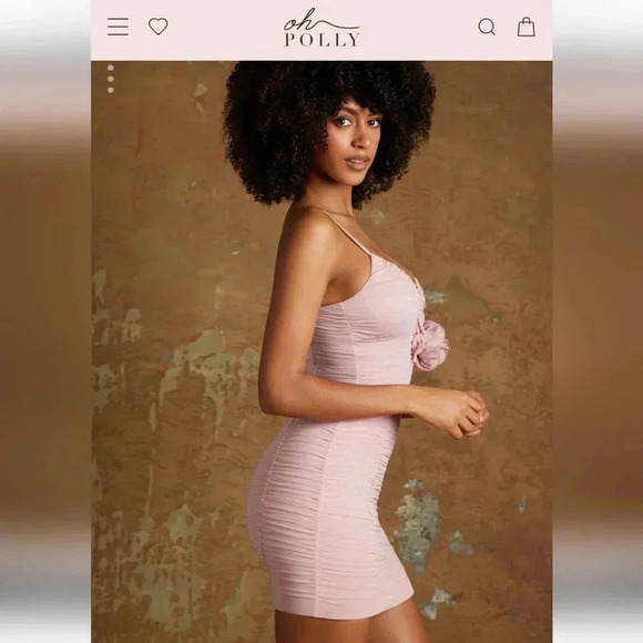 Oh Polly NERMINPlunge Neck Mini Dress with Flower Detail in Mauve size 10 NWT - Picture 4 of 5